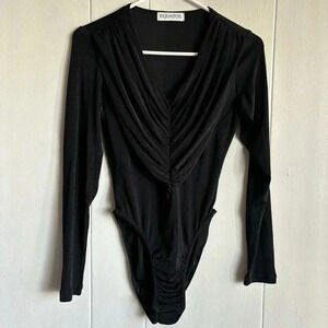 Vintage EQUATOR BODYSUIT pleated wrap deep V sexi top size M